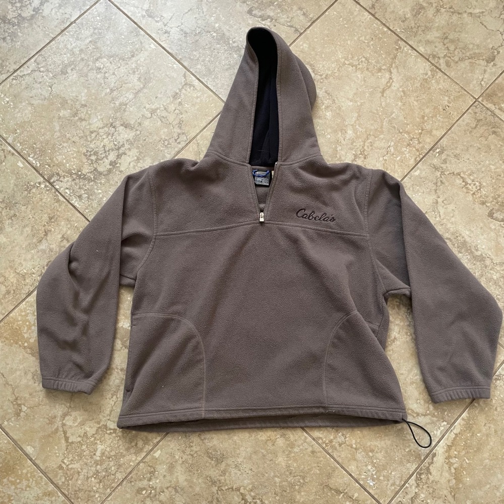 Cabelas Mens Large Brown Fleece Quarter Zip Hoodie Pullover Destination Series